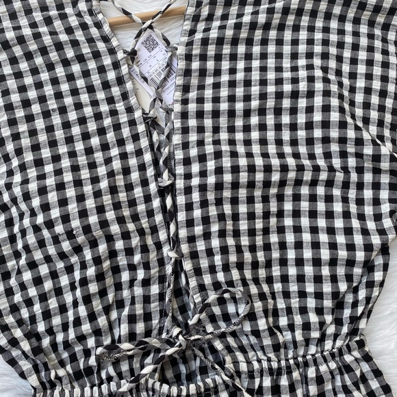 MANGO white&black checked cotton A-line midi dress. - Picture 5 of 9